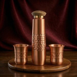 Copper Bottle Set — Hammered (Bottle + 2 Glasses)